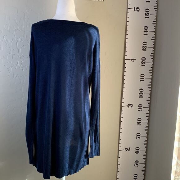 H&m dark blue long sleeve crewneck lightweight tunic with split hi lo hemline Sm - Picture 6 of 10